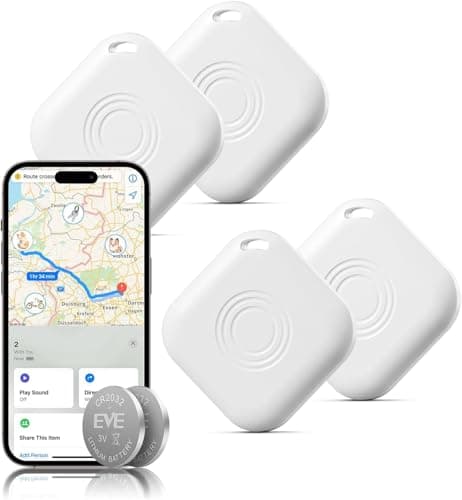 Hongtop 4 Pack Luggage Tracker,Bluetooth Tracker Works with Apple Find My(iOS Only),IP67 Waterproof,Replaceable Battery,Lost Mode,Smart Key Finder Item Locator for Keys,Luggage,Bags and More