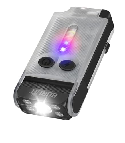 BORUIT V30 Small Torches LED Super Bright 900 Lumen, 180° Swivels Mini Keyring Torch USB C Rechargeable, 120dB Buzzer, Pocket Clip Flashlight with Magnetic,Red UV Light