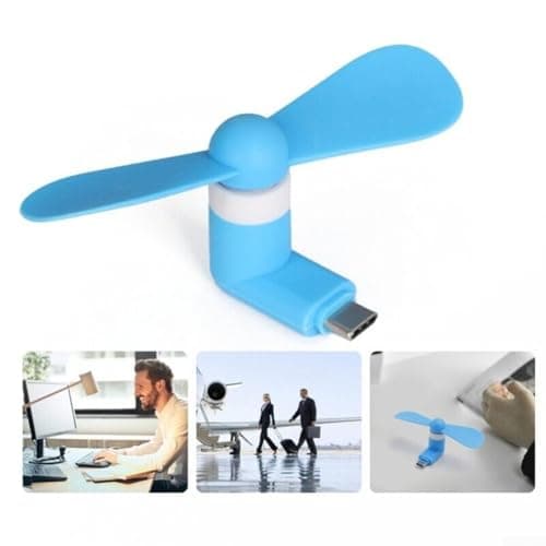 USB-C Portable Small Fan, Silicone Blades and Quiet High-Speed Motor Fan for Mobile Phones and Type-C Devices for Travel Outdoor Activities Use(Green) — view 3