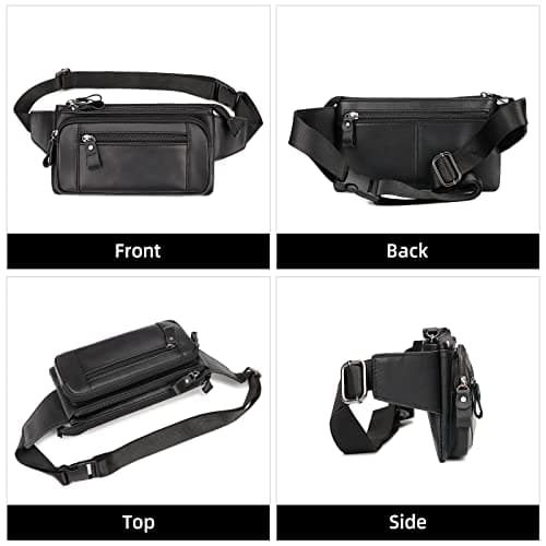 HUMERPAUL Black Bumbags Leather Fanny Pack for Men Women,Small Sling Bag — view 6