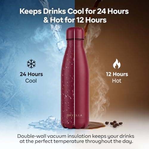 ORVELLA Stainless Steel Water Bottle with Vacuum Insulation 500ml - Burgundy — view 2