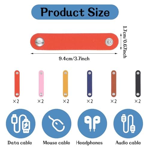 Tyqour 12pcs Leather Cable Straps Cable Organizer Travel Small Cable Ties Reusable Phone Cord Ties Wire Organiser Charging Cord Power Cord Headphone Organizer for Charging Cords — view 4
