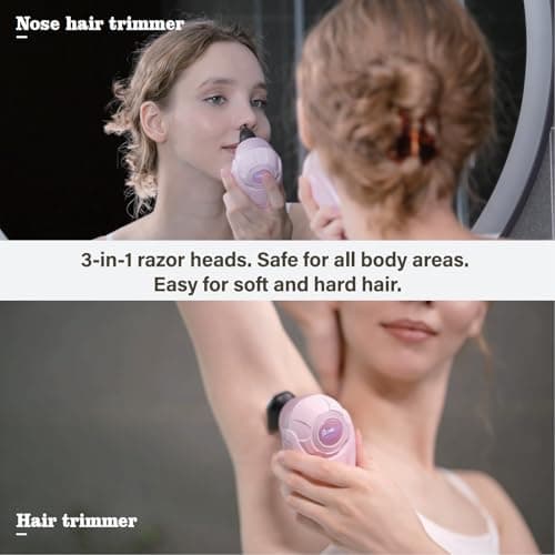 Flowind 3-in-1 Electric Razor for Women, Painless Bikini Trimmer & Body Shaver, IPX7 Waterproof Wet/Dry, 120-Min Type-C Rechargeable, Gentle & Smooth Pink Shaver, Ideal Holiday Gift for Her — view 6