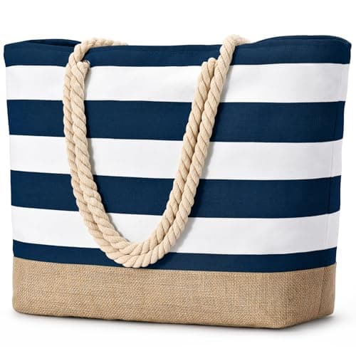 oscaurt Large Beach Bag for Women Waterproof Beach Tote Bag with Zip Holiday Essentials for Women Travel Canvas Shoulder Summer Essentials Pool Shopping