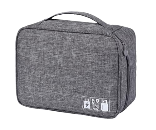 FAVORTALK Cable Organiser Bag Portable Electronics Waterproof Accessories Storage Bag 3-Layers Large Capacity Tech Pouch Fit for Charger Adapter Power Bank Headphone Hard Disk, (Grey B) B21611