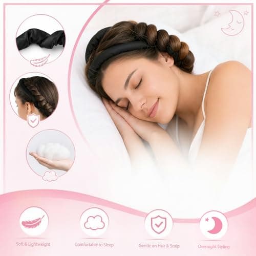 Thin Heatless Curling Rod Set for Overnight Curls, No Heat Hair Curler with Satin Bonnet, Soft Sleep Curlers for Long & Short Hair, Satin Heatless Curler Kit with Scrunchies & Hair Clip (Black) — view 5