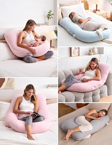 momcozy U Shaped Pregnancy Pillow, Full Body Support, Back&Hip, Cotton Pink — view 5