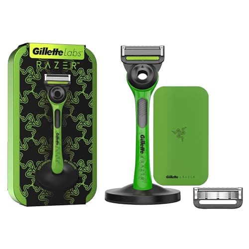 Gillette Labs with Exfoliating Bar, Razer Limited Edition, Razor and Travel Case for Storage On The Go, 1 Handle - 2 Blades, Stand, Green 2 Count