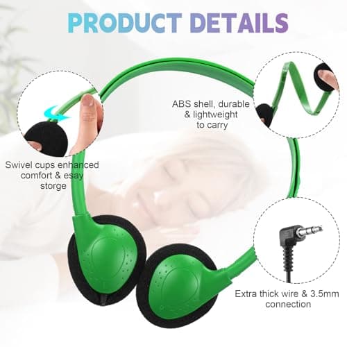 Konohan 12 Pack Headphones Bulk for School Student Classroom Set of Headphones Wire Headset Adjustable with 3.5 mm Jack for Adult (Vivid Color) — view 3