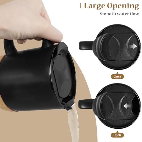Hioph Ceramic Travel Mug with Lid and Handle, 400ML Coffee Cup(Black) — view 3