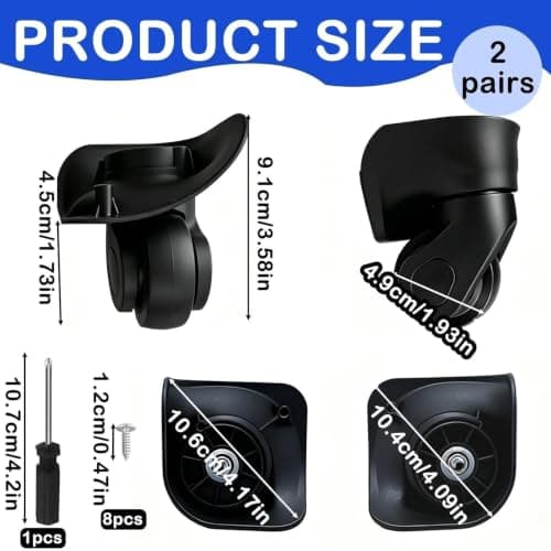 2PCS Luggage Wheels Replacement, Multi-functional Luggage Wheel Replacement, Spare Spinner Caster for Suitcase, with Screws and Phillips Screwdrivers, for Hard Shell Travel Suitcase Repair — view 4