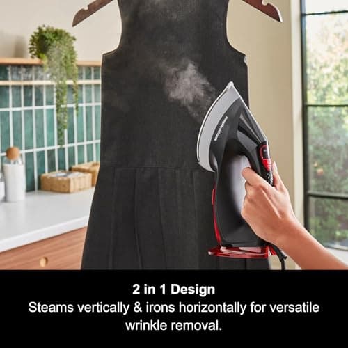 Morphy Richards Turbo Steam 2-in-1 Garment Steamer & Travel Iron, Eco & Boost Mode, 35g Output, Vertical & Horizontal,Curtains, Upholstery, Bedding, Kills Bacteria & Odours,1800W, Red/Black,361001 — view 2