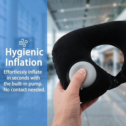YCZARD 2Pcs Inflatable Travel Pillow, Press to Inflate Neck Pillow for Travel, Blow Up Neck Pillows for Flights, Small U-Shaped Headrest Cushion for Airplanes Black Grey — view 5