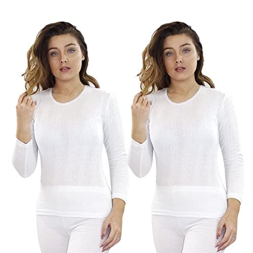 Gaffer Womens Thermal Top 2 Pack Ladies Warm Inner Under Wear Baselayer T Shirt Long Sleeve Thermals Winter Ski Wear White Top - 2 Pack 18-20