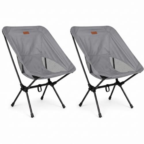 HomlyPro Folding Camping Chair, Pack of 2 - Compact & Lightweight Outdoor Chair for Adults, Comfortable Sitting, Ideal for Garden, Beach, Picnic, and Adventures (Grey)