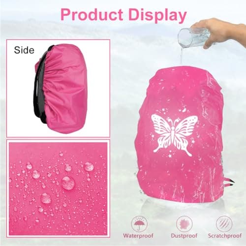 flintronic Waterproof Rain Cover for Backpack, Reflective Rucksack Cover, High Visibility Backpack Cover, Anti-dust, Foldable for Girls, Children, Unicorn & Butterfly — view 5