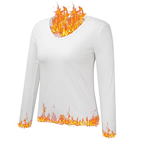 Full Length Long Sleeve Top Women Crew Neck Fleece Lined Thermal Thermal Underwear Slim Tops Long Sleeve Thermal Shirts Winter Tops Linen Top Today on Clearance White — view 2