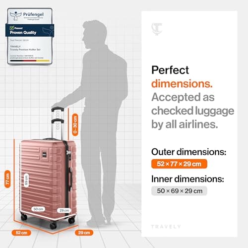 Travely Polycarbonate XL Suitcase Large 77cm - 158cm Linear Dimensions - 20kg Suitcase Including TSA Lock, Hard Shell, Travel Case — view 4