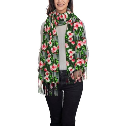 Hibiscus Flowers Print Elegant Fringe Scarf Shawl Wrap For Women Winter Fall Spring Travel Accessory Gift