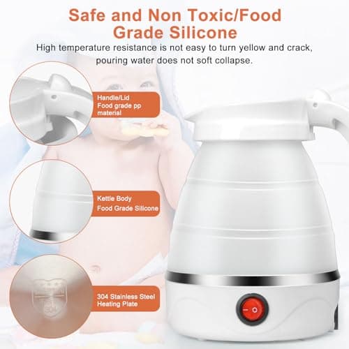 ZHSDUEWN Foldable Electric Kettle, Travel Camping Mini Portable Collapsible Kettle Camping Kettle Electric, Small Caravan Coffee Maker for Outdoor Hiking Bedroom (600ML) — view 3