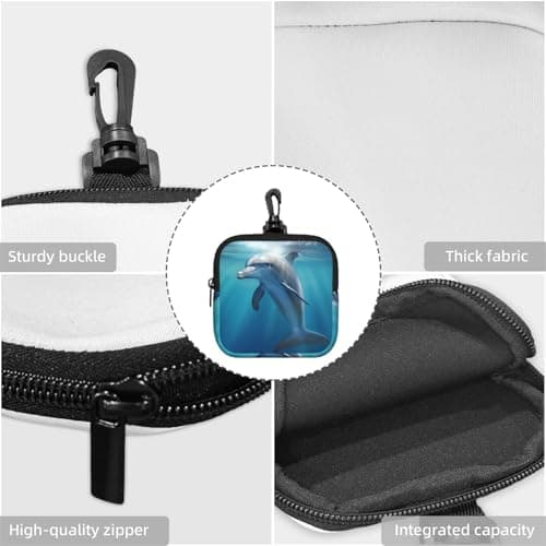 Mini Pouch with Carabiner, Neoprene Travel Makeup Bag with Zipper Tool Storage Pouch winter the dolphin Coin Purse Portable Earbud Case Waterproof Card Holder Wallet for Women Men — view 5