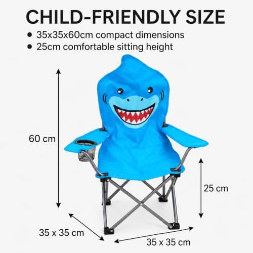 Envenzo Kids Folding Camping Chair, 4 Assorted Animal Designs, 600D Polyester, with Cup Holder and Security Lock, 35x35x60cm (1, BLUE) — view 3