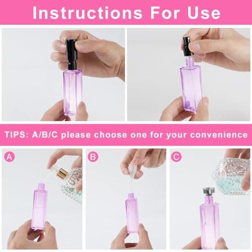 LOPHE Perfume Atomiser Refillable, 6 Pcs Mini Perfume Refill Bottles, Empty Clear Glass Perfume Atomiser Spray Bottles, Portable Atomiser with Fine Mist for Daily Business Trips,10 ml,Pink — view 5