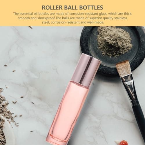 CIMAXIC 12pcs Frosted Glass Roller Bottles with Rose Gold Caps Essential Oil Blends Storage Travel and Home Bottles for Aromatherapy and Perfume — view 4