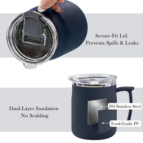 AmzDaKai Thermal Travel Mug, Insulated Coffee Mug, Travel Mug with Handle, Large-Capacity Portable Camping Mug– 500ml Double-Wall Vacuum Stainless Steel, Hot & Cold Beverage (Navy Blue) — view 4
