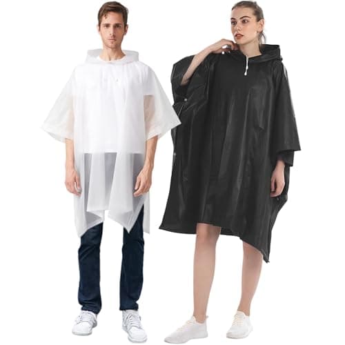 Cosowe Rain Ponchos Waterproof Adults, 2pcs Reusable Raincoats Portable, Family Pack Festival Plastic Coats for Women Men with Sleeves Hood, 1White+1Black — view 2