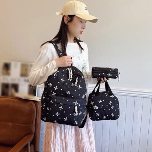 Black School Bag for Girls Boys Kawaii Bow Backpack with Lunch Bag Pencil Case 3PCS Set Coquette Style Daypack for Teens Primary Secondary Middle School Kids Outdoor Activities Hiking Daypack Age 6-18 — view 5