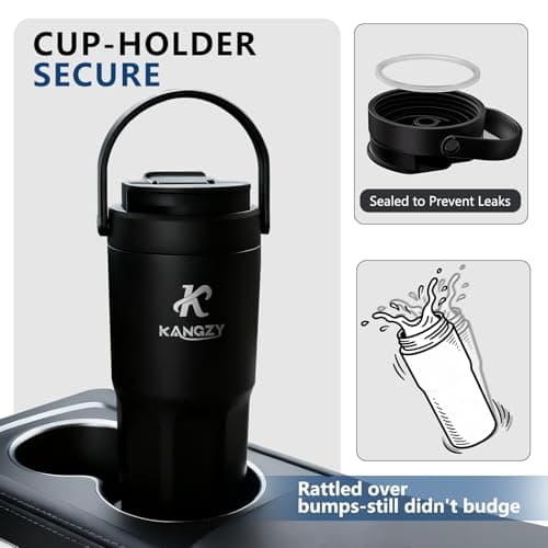 KANGZY Coffee Cup Travel Mug 600ml – Stainless Steel Insulated Water Bottle, 2-in-1 Lid, Vacuum Thermal Cup, Leak-Proof Design, Keeps Drinks Hot 8H+ / Cold 24H – Work, Travel & Car (Jet Black) — view 6