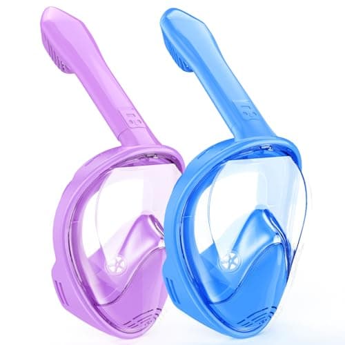 Kids Snorkel Mask Full Face, Snorkeling Gear for Kids 3-14 with Camera Mount, 180 Degree Panoramic View Snorkeling Set Anti-Fog Anti-Leak (Blue+Purple)