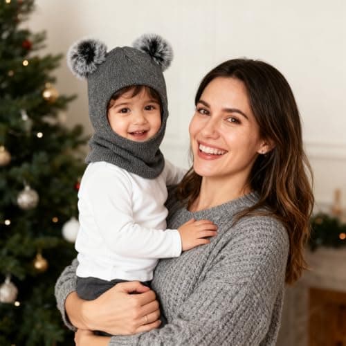 CERCTLA Kids Winter Warm Hat, Baby Warm Balaclava Cute Bear, Multifunction Thermal Windproof Knitted Hat Scarf Set for Girls Boys Toddler Grey — view 5