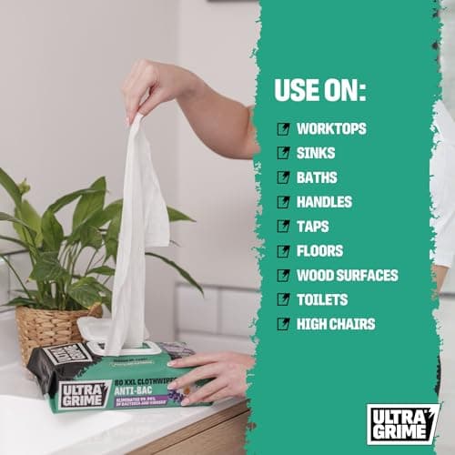 UltraGrime Antibacterial Lavender Wet Wipes Alcohol-Free Heavy-Duty Cleaning Cloths & Hand Wipes - Multi-Purpose Kitchen, Toilet, Floor & Surface Cleaning - Extra Large Cloth Wipes (Pack of 80) — view 3