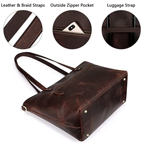 S-ZONE Women Vintage Genuine Leather Tote Bag Large Shoulder Handbag Work — view 3