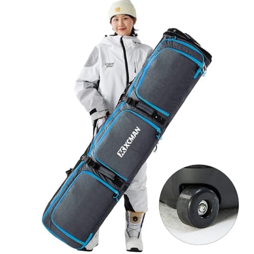XCMAN Padded Snowboard Bag with Wheels,Adjustable Length 63-75In,Padded Bag for Air Traveling,Loading Capacity 100L… (Grey)
