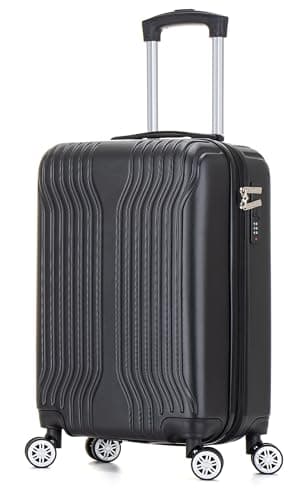 DK Luggage Carry-on 20” Cabin Virgin Atlantic, EasyJet, BA, Jet 2 Hard Shell Hand Luggage Suitcase 4 Wheel Spinner Luggage ABS25 (Black, 20" Carry-on)
