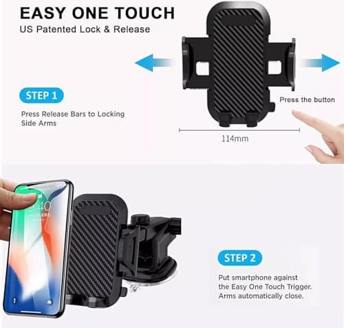 Universal Car Phone Holder with Suction Cup Mount, 360° Rotation, One-Click Clamp, Carbon Fibre Style, for All Mobile Phones — view 4