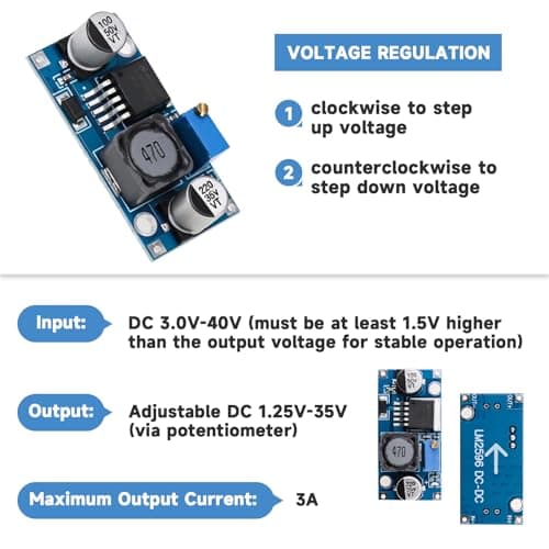 5Pcs LM2596 DC-DC Buck Converter Voltage Regulator, High Efficiency Step Down Power Supply Module 3.0V-40V Input to 1.25V-35V Output, 3A Max Current for DIY Electronic Projects — view 4