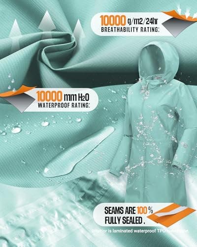 Outdoor Ventures Women's Waterproof Rain Jacket Packable Long Rain Coat — view 4
