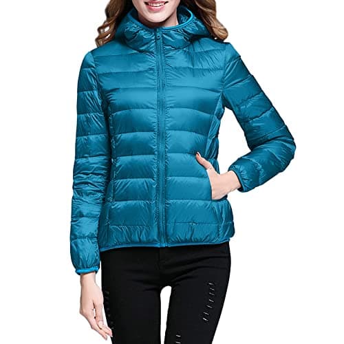 Womens Winter Lightweight Puffer Jacket with Hood Warm Short Packable Women Quilted Jacket Transitional Padded Down Jacket for Ladies Lined for Hiking Travel Plus Size Thin Jacket Down Blue — view 2