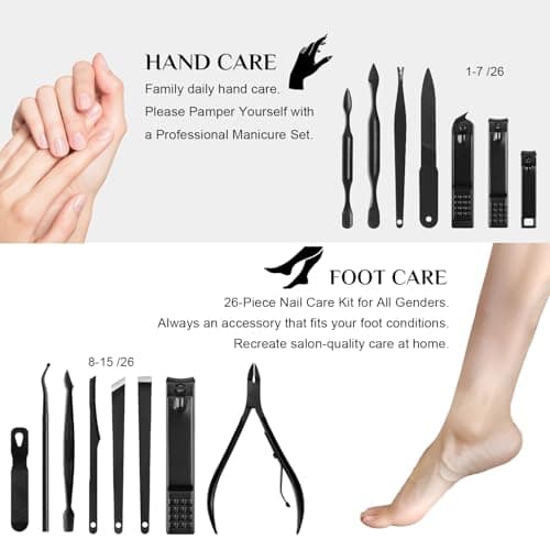 26Pcs Manicure Set Pedicure Kit for Men Women grooming, Black — view 2