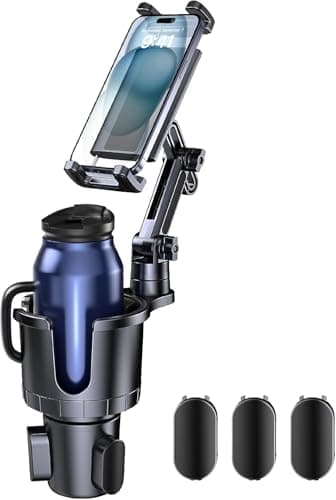 Giftorld Cup Holder Phone Tablet Mount, 2 in 1 Car Cup Holder with Expander Adjustable Long Arm for Car,360°Rotation Phone Tablet Mount Compatible for iPad, All Smartphones and Most Bottles — view 2