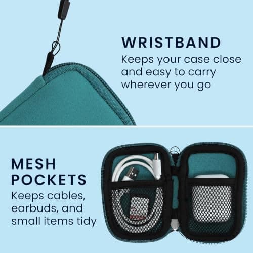 kwmobile Neopren Earphone Case for Earbuds - Small Hearing Aid case with inner mesh pouch - Zipper Storage Bag Pouch for Headphones Earbuds - Petrol — view 3