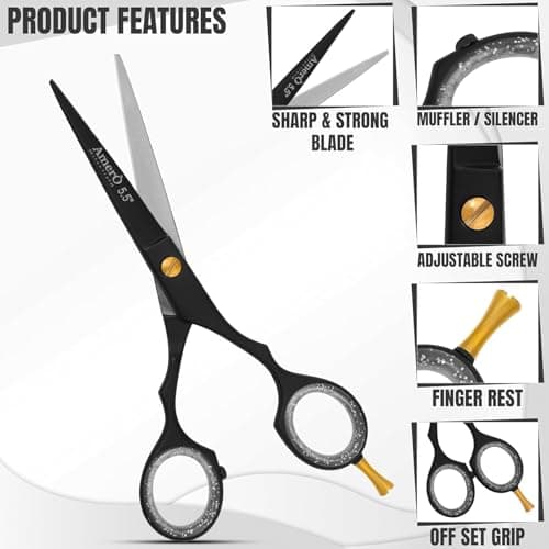 Professional Barber Kit with Leather Pouch – Includes Straight Razor, Hair Comb, 5.5" Barber Scissors & Thinning Razor – Portable Grooming Set for Haircutting, Styling & Shaving — view 3