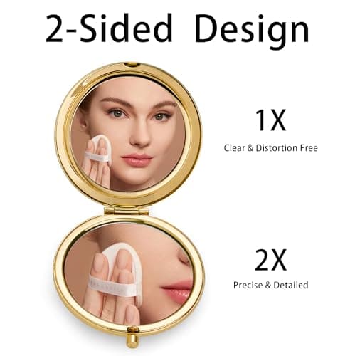 QUSTGO Compact Mirror, Pocket Travel Makeup Mirror for Purse, Metal Round Shell, 2-Sided 1X/2X Magnifying, Portable, Folding, Handheld, Gold, 12 Pack — view 4