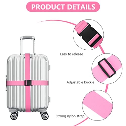 Luggage Straps, 4 Pack Suitcase Straps with Luggage Tags, Adjustable Bag Straps with Quick Release Buckle, Non-Slip Security Belts Travel Accessories for All Suitcase Baggage(Blue & Pink) — view 3