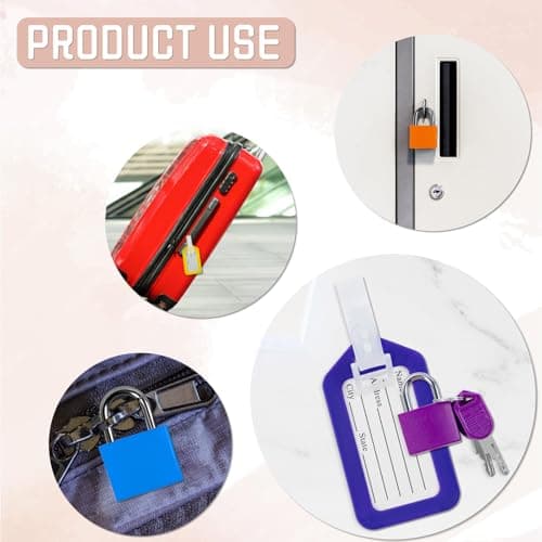 10 Pack Luggage Locks with Key+ 10 Pack Travel tag, Luggage Tags for Suitcases Bag Tags Name Tags, Mini Padlocks Durable Locks for Suitcases Backpacks Boxes Cabinet and Laptop Bags (Colorful) — view 4