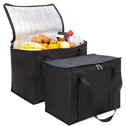 Cooler Box, 35L Insulated Cooler Box, Thermal Food Delivery Bag Cool Bags with Zip Big Cold Bag Picnic Reusable Insulation Shopping Bags Foldable for Beach Camping Work Trip (Black)